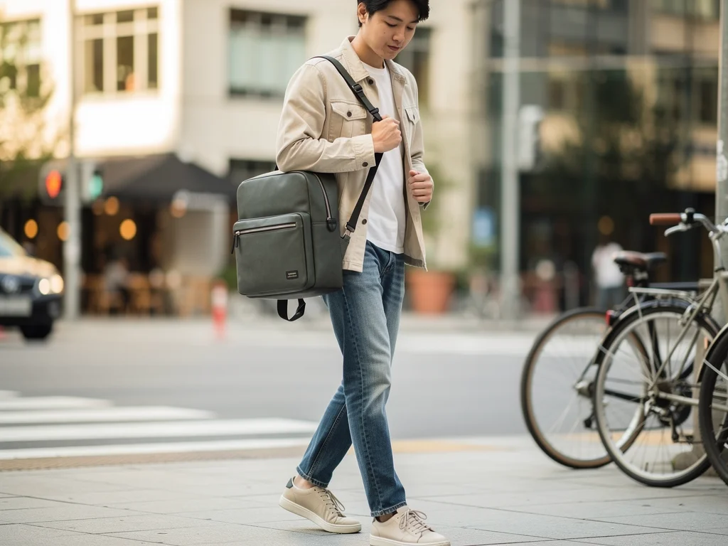 Person wearing a stylish casual bag in an urban environment