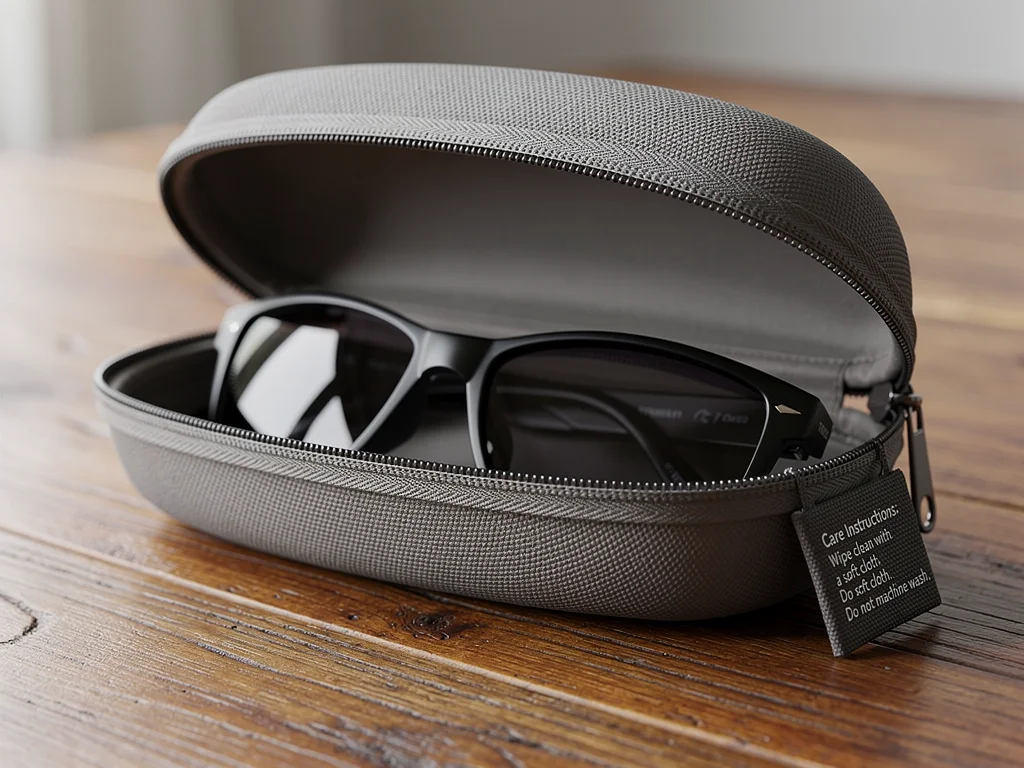 Sunglasses stored safely in a protective hard case