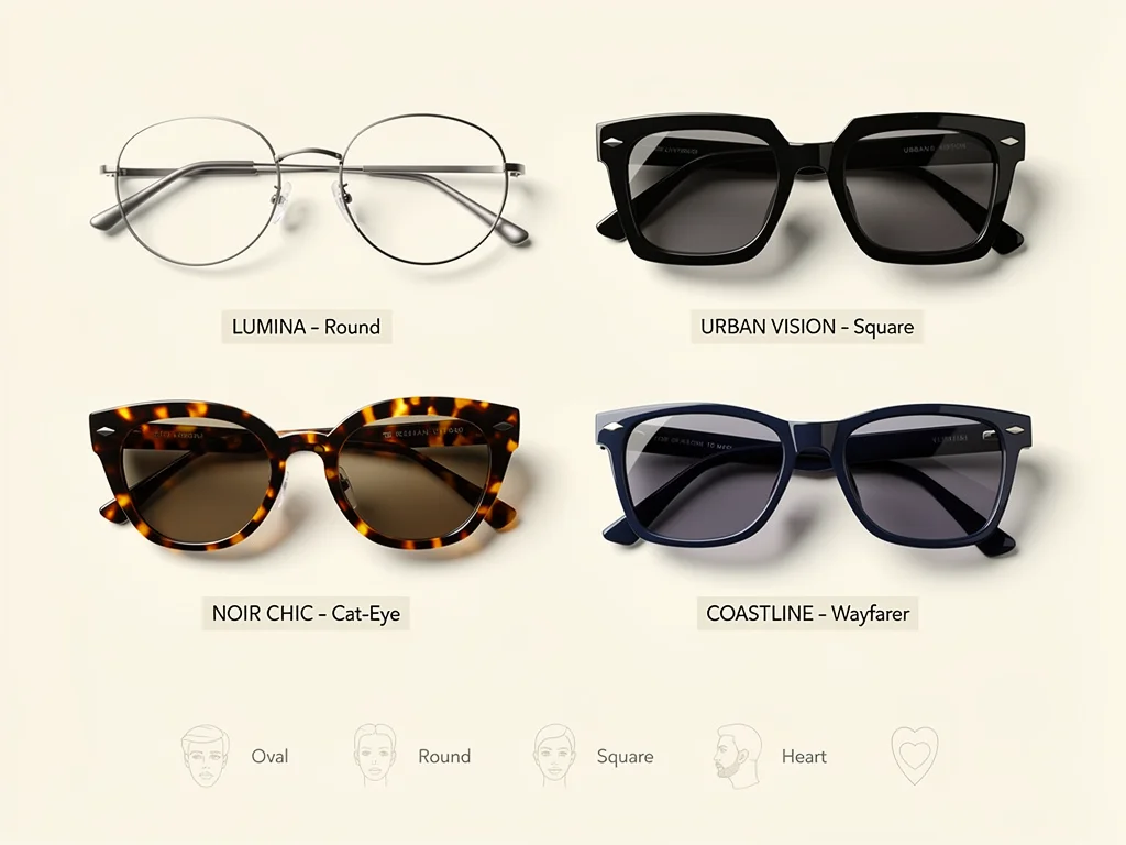 Assortment of sunglasses frames for different face types
