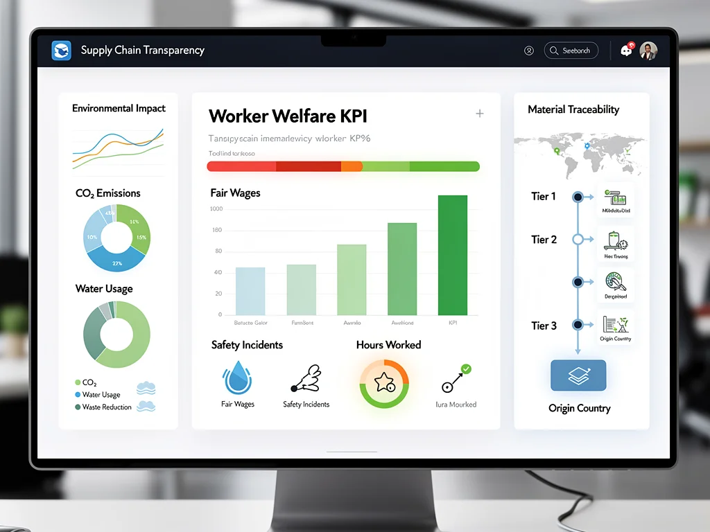 Digital dashboard showing supply chain transparency metrics and data visualizations.