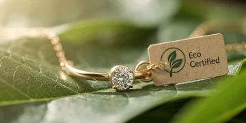 Delicate necklace with lab-grown diamond and recycled gold, eco-certified