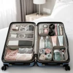 6 Travel Accessory Organizers: Maximize Space & Reduce Stress Open suitcase with travel accessory organizers for electronics, toiletries, and clothes