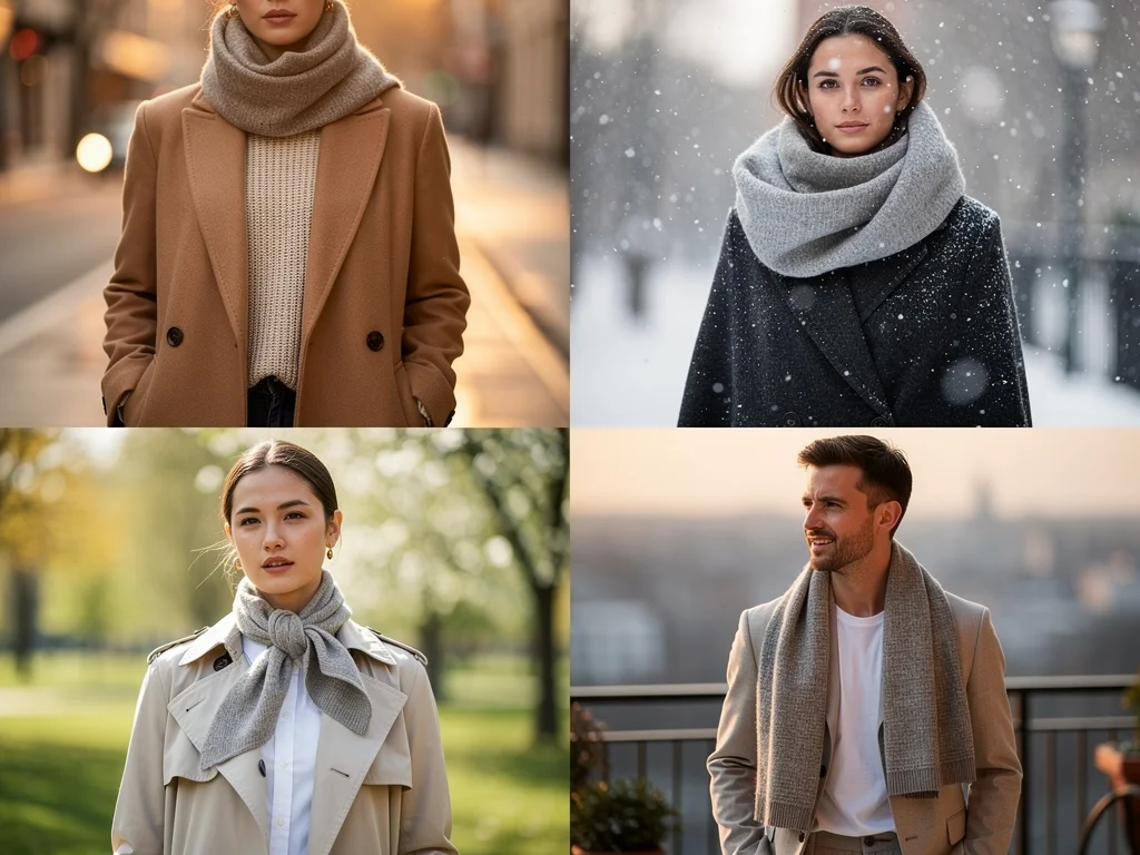 Person demonstrating versatile styling with a quality scarf.