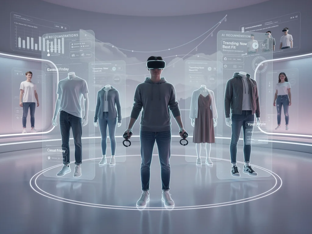 Customer in VR trying personalized casual outfits with AI