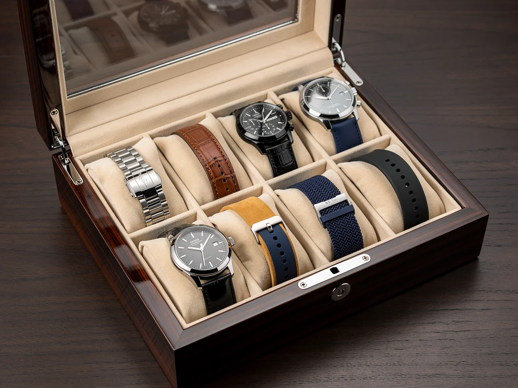 Watch collection stored in a protective watch box
