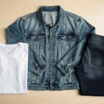 Collection of well-preserved casual garments, denim, cotton, and knitwear, showcasing extended clothing life.
